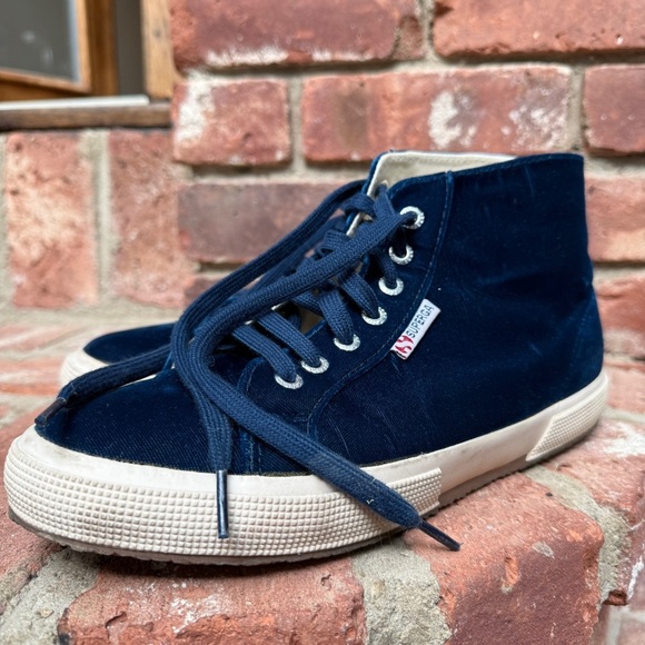 Superga Blue Velvet High-Top Sneakers - Picture 1 of 9